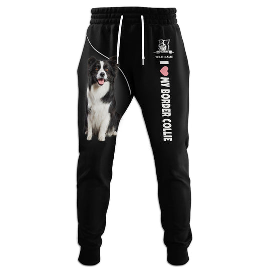 Pantalon de survêtement avec nom personnalisé Border Collie, cadeau pour amoureux des chiens, jogging 3D