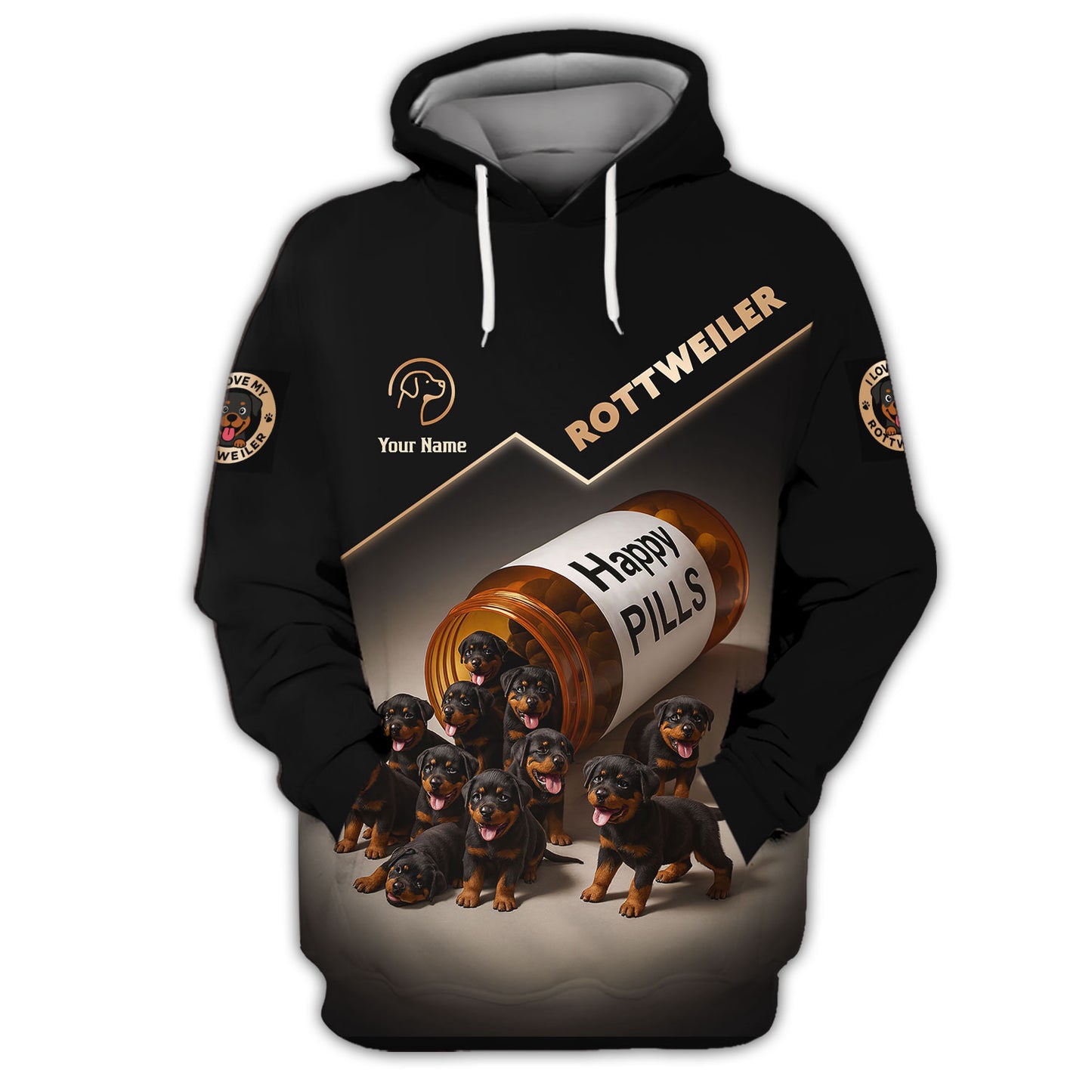 Personalized Rottweiler Puppies Happy Pills AOP T-Shirt