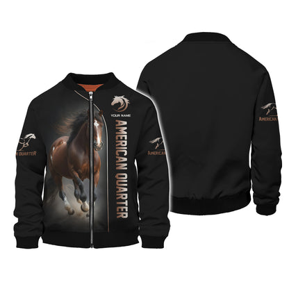 3D Full Print American Quarter Zipper Hoodie Personalized Name Gift For Horse Lovers