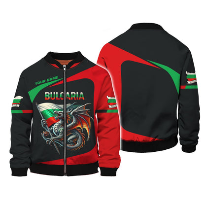 Dragon With Bulgaria Flag Custom T-Shirt Personalized Name 3D Zipper Hoodie Gift For Bulgaria Lovers