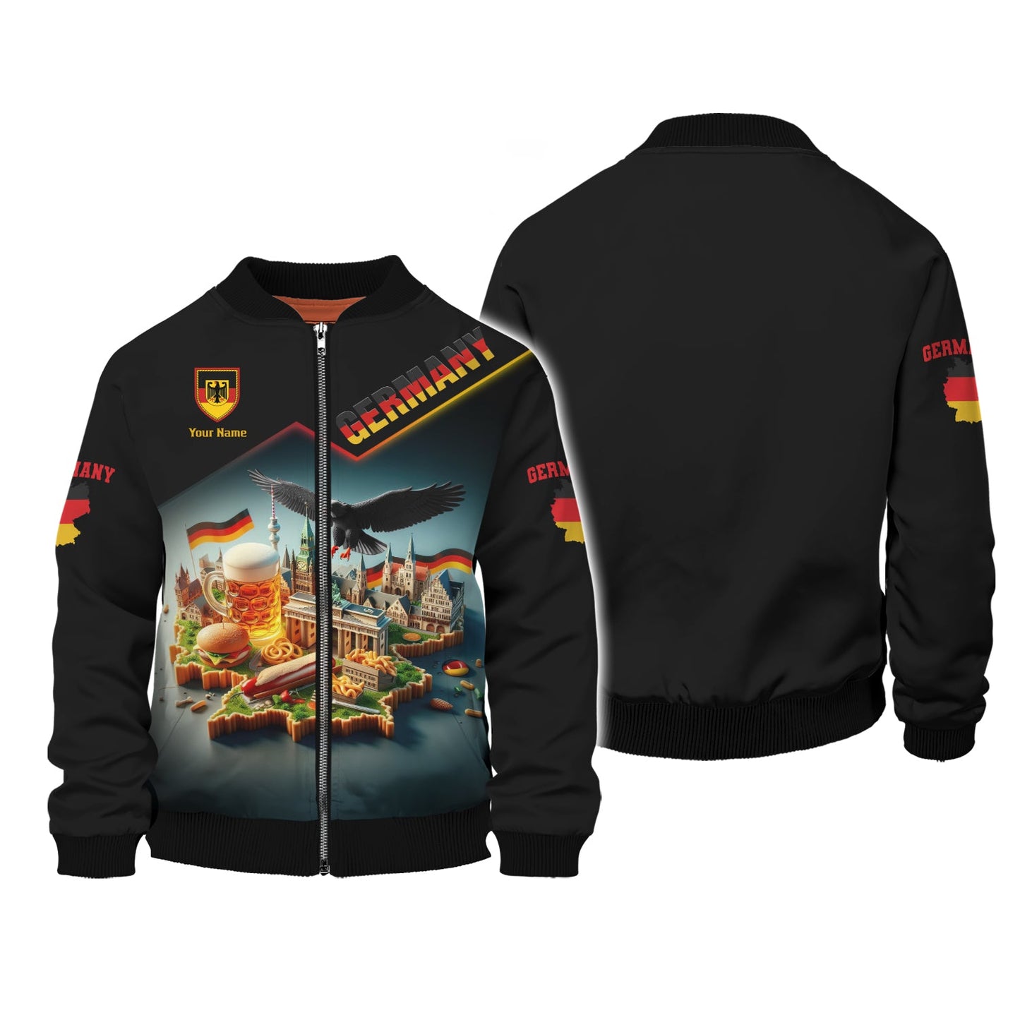 Sudadera con capucha y cremallera con nombre personalizado y estampado 3D completo de Alemania, regalo para amantes de Alemania