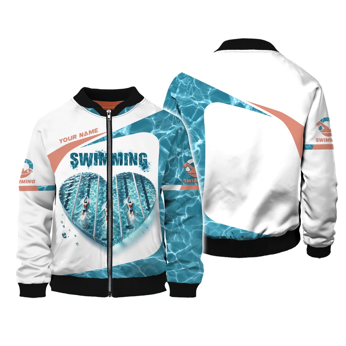 3D Full Print Swimming Heart T-Shirts Personalized Name Gift For Swimming Lovers