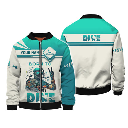 Camiseta personalizada con nombre de buceo en 3D Born To Dive, regalo personalizado para amantes del buceo