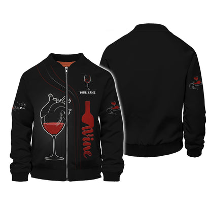 Sudadera con capucha y cremallera con estampado 3D de vino tinto, regalo personalizado con nombre para amantes del vino