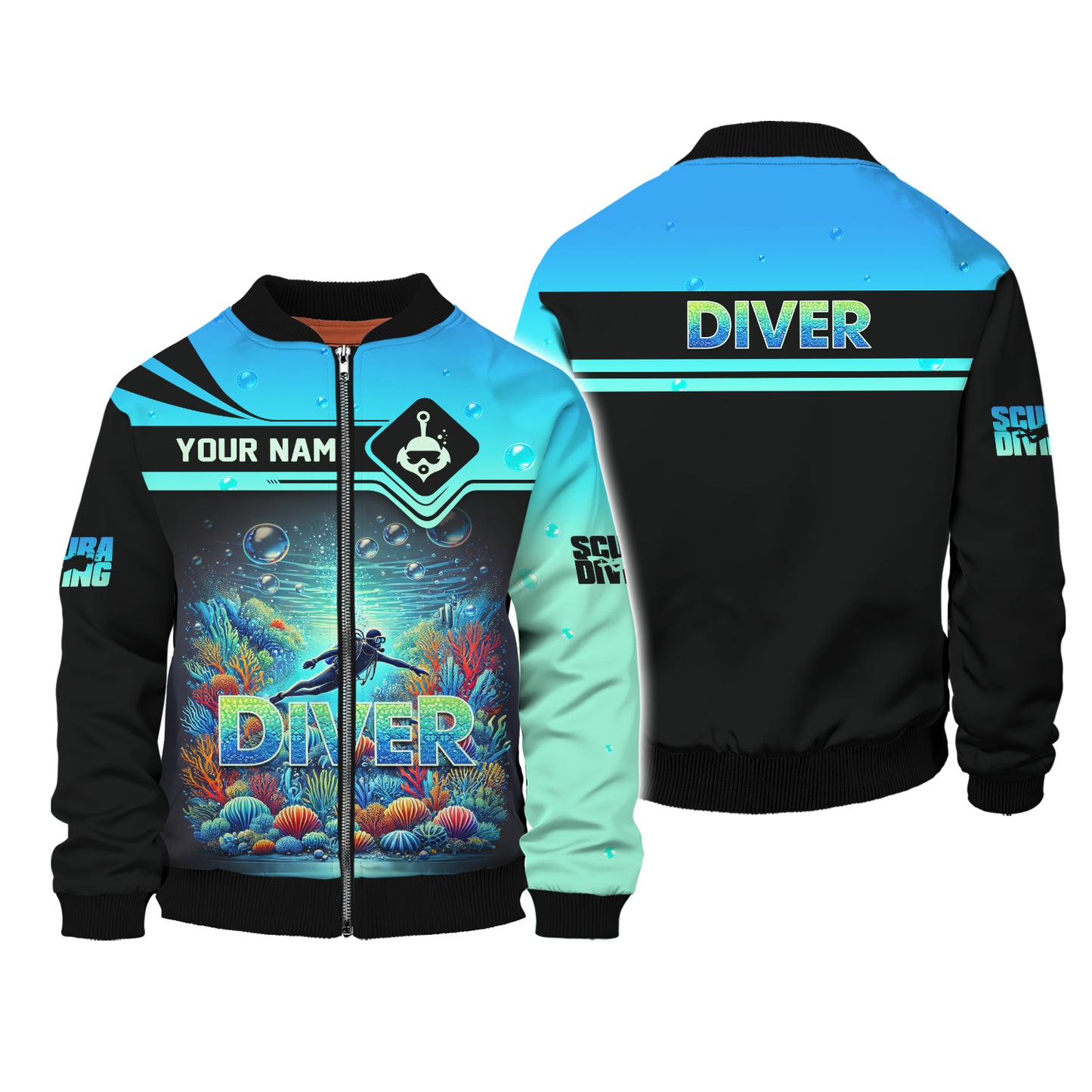 Scuba Diving Explore The Ocean Custom Name 3D Zipper Hoodie Personalized Gift For Diver Lovers