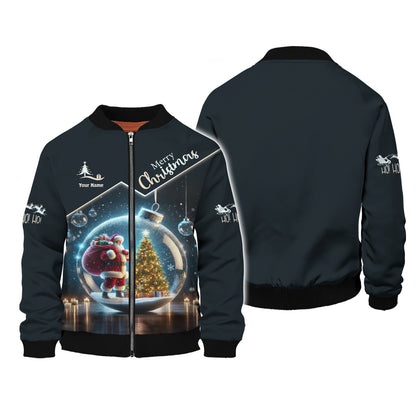 3D Full Print Santa Claus In Snow Globe Zipper Hoodie Personalized Name Gift For Christmas Day