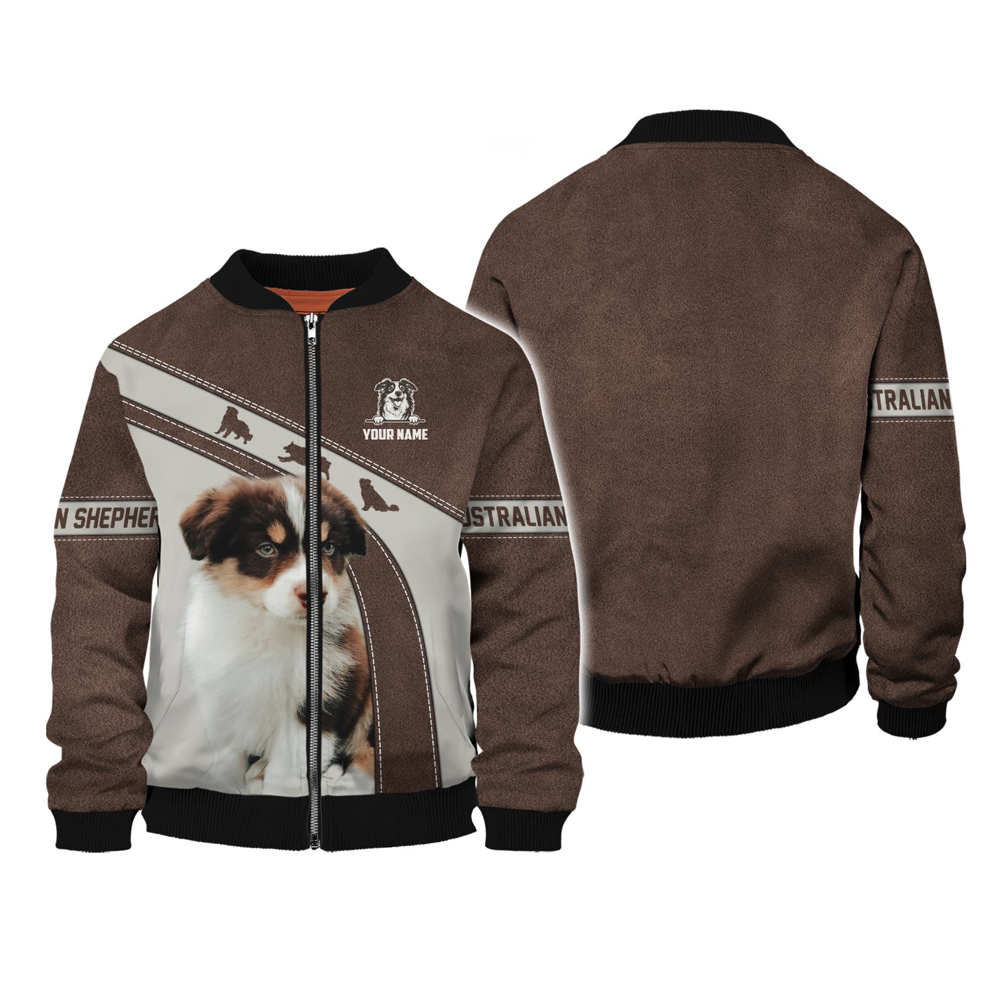 3D Full Print Australian Shepherd Zipper Hoodie Personalized Name Gift For Dog Lovers