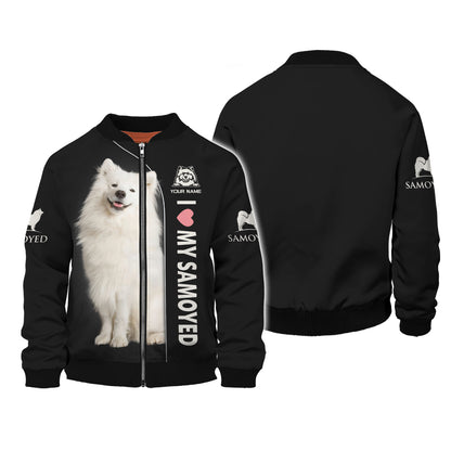 I Love My Samoyed Custom Name Zipper Hoodie Gift For Dog Lover 3D Shirts