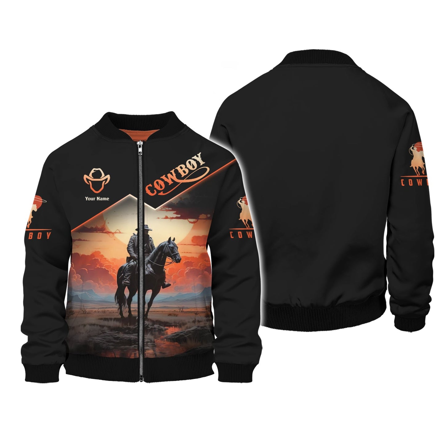 Sweat à capuche zippé 3D avec nom personnalisé pour cowboy, cadeau personnalisé pour cowboy