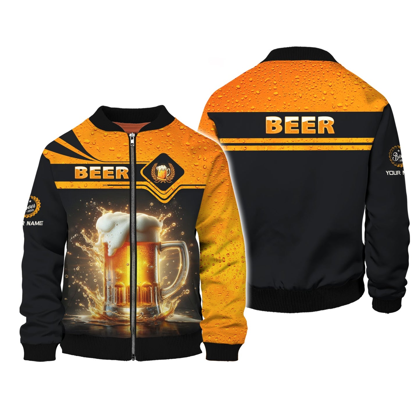 Sudadera con capucha y cremallera unisex con taza de cerveza y nombre personalizado para amantes de la cerveza