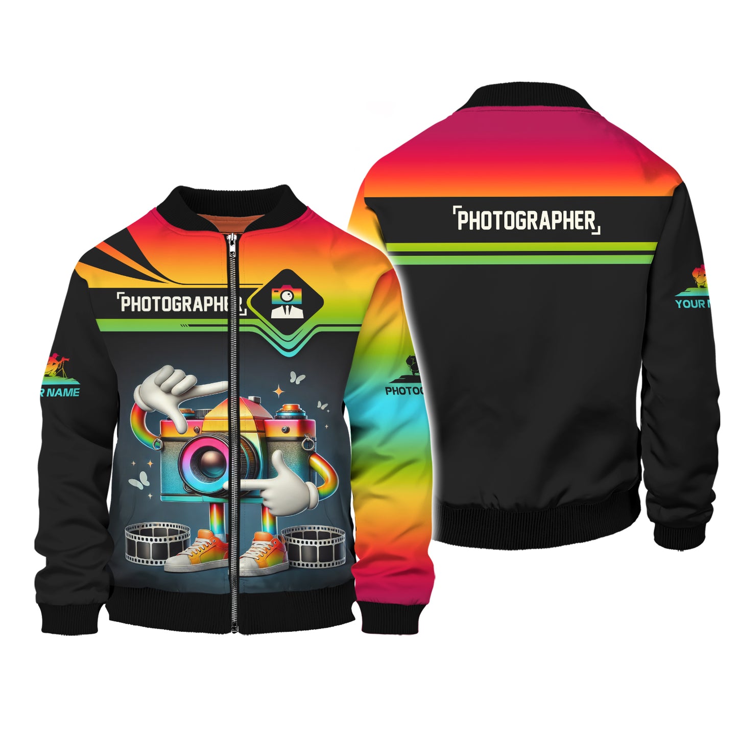 Sudadera con capucha personalizada con cremallera y diseño de fotógrafo, camisa colorida con diseño de cámara en 3D, regalo para amantes de la fotografía