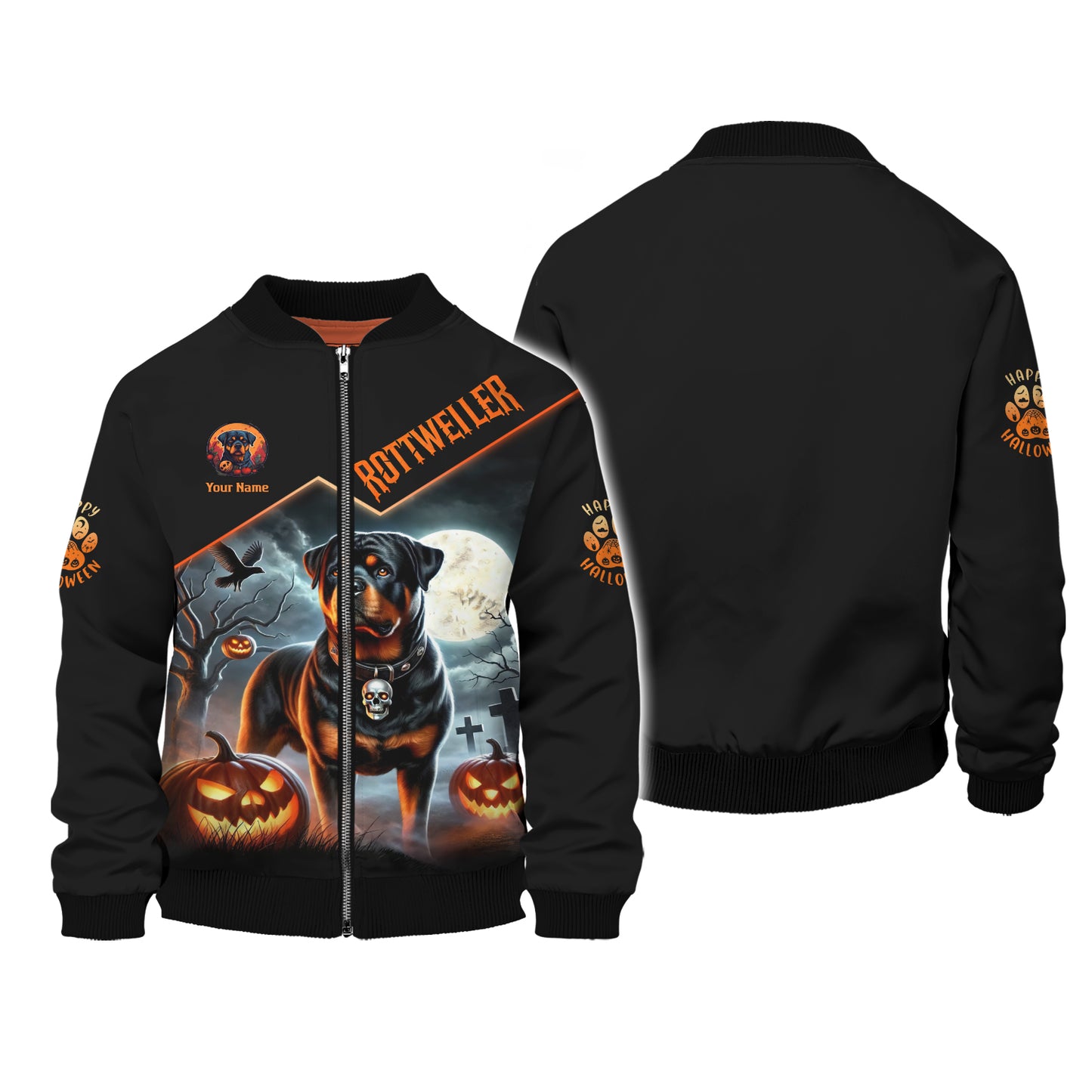 T-shirts personnalisés 3D avec nom joyeux Halloween Rottweiler avec chemise d'Halloween citrouille