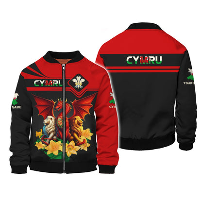 Dragon With Lions Of Wales Custom Zipper Hoodie Wales 3D Full Print Shirt Gift For Welsh Lovers