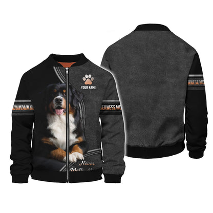 Sudadera con capucha y cremallera con nombre personalizado de Bernese Mountain, regalo Never Walk Alone para amantes de los perros, camisetas 3D