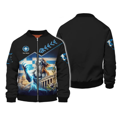 Sudadera con capucha y cremallera con estampado 3D completo de Zeus, Grecia, regalo con nombre personalizado para amantes griegos