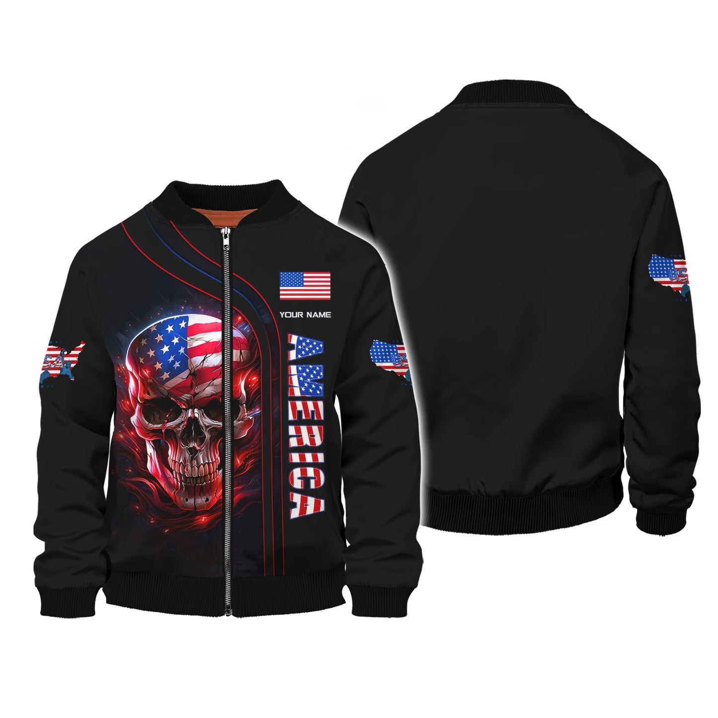 Sudadera con capucha y cremallera personalizada con calavera americana Camiseta 3D con calavera americana Regalo para amantes de Estados Unidos