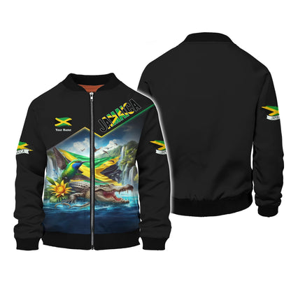 Sudadera con capucha y cremallera personalizada con el orgullo de Jamaica, cocodrilo y colibrí de Jamaica, regalo para los amantes de Jamaica