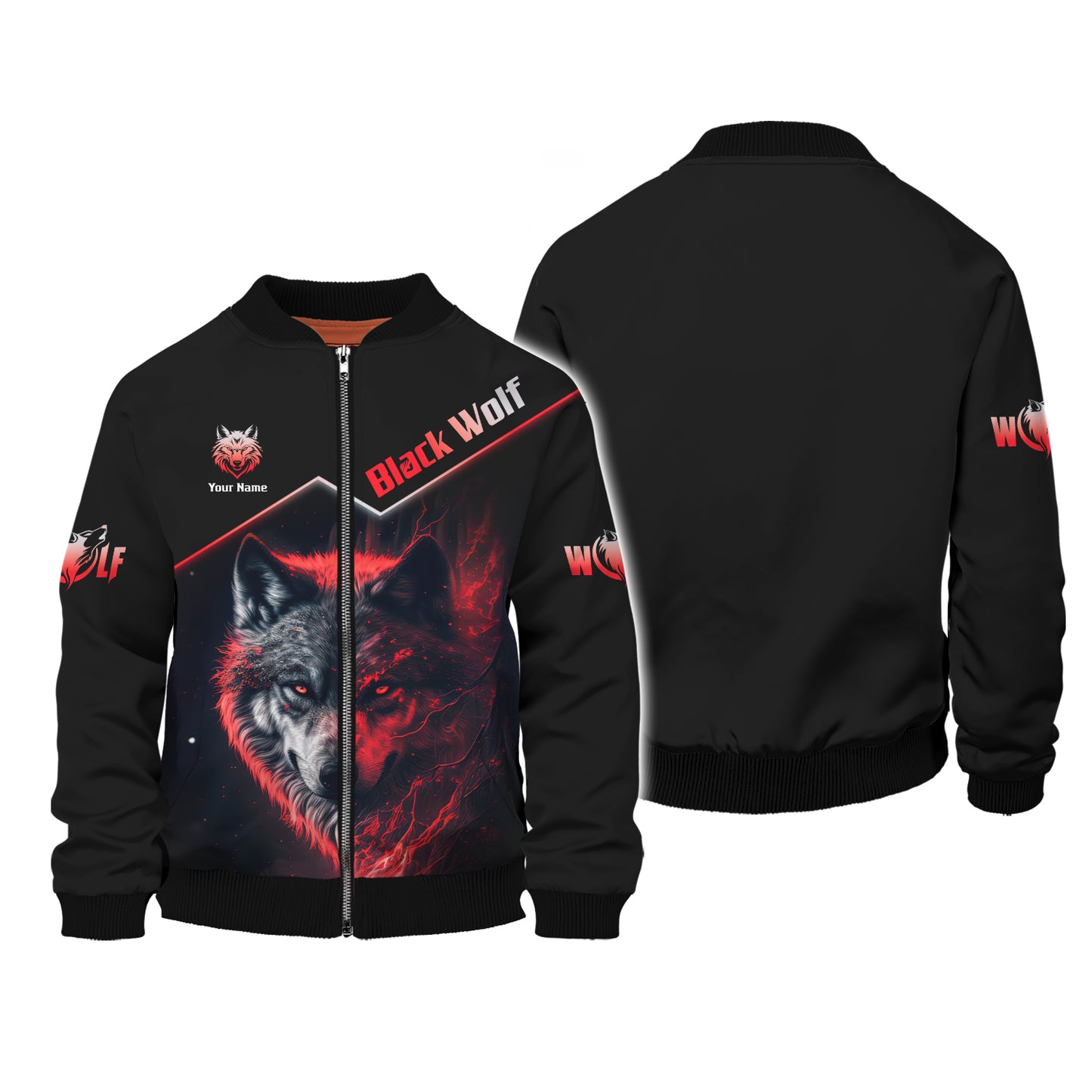 Camiseta personalizada con nombre en 3D de lobo negro con ojos rojos, regalo para amantes de los lobos