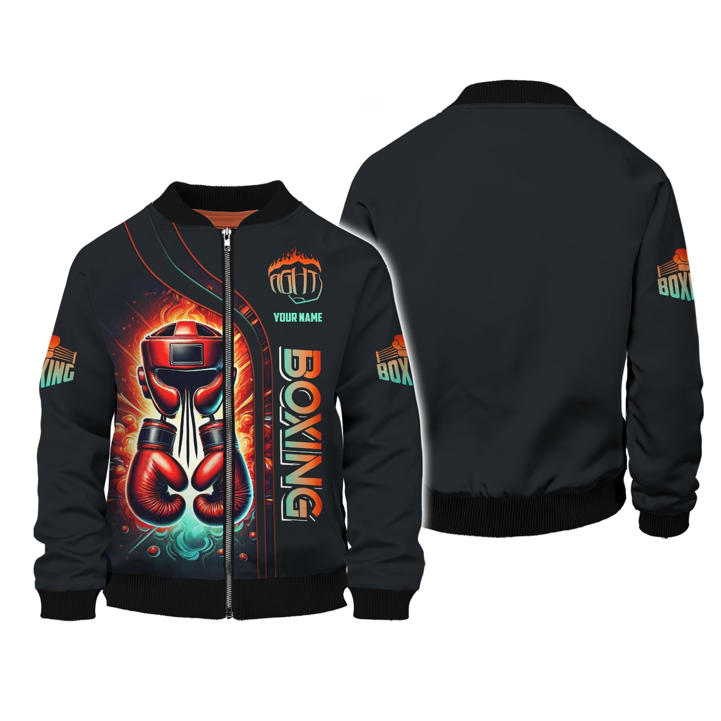 Sudadera con capucha y cremallera con guantes de boxeo rojos y casco con impresión 3D completa, regalo con nombre personalizado para amantes de los boxeadores