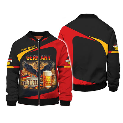 Sudadera con capucha y cremallera con nombre personalizado de águila con cerveza de Alemania, regalo personalizado para los amantes de Alemania