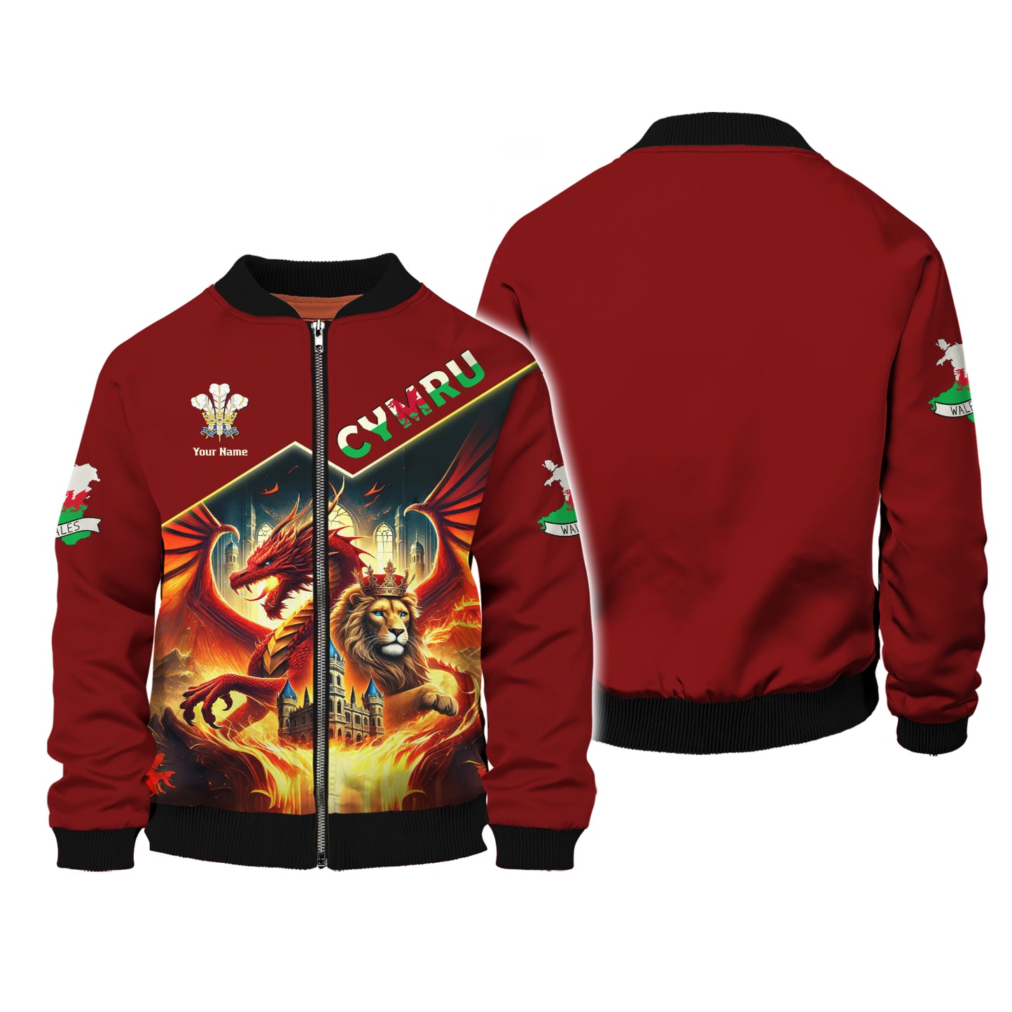 3D Full Print Dragon With Lion King Of Wales Shirt Personalized Name Gif For Welsh Lovers