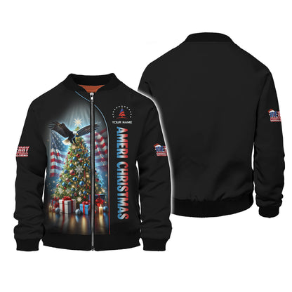 3D Full Print Christmas Tree With American Eagle T-Shirts Personalized Name Gift For American Lovers