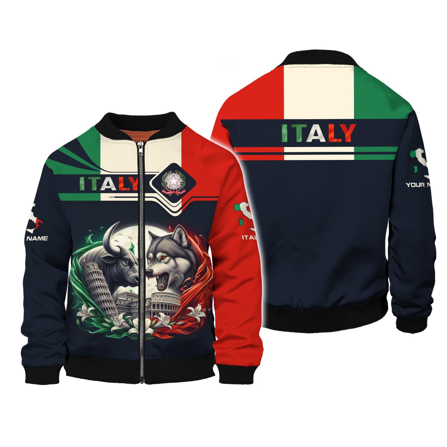 Sudadera con capucha y cremallera de Italia con estampado completo en 3D, regalo con nombre personalizado para amantes de Italia