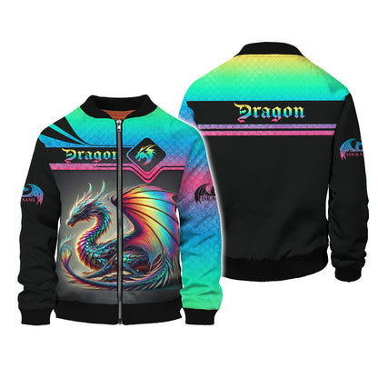 Sudadera con capucha y cremallera de neón con estampado completo en 3D de dragón, regalo personalizado con nombre para amantes de los dragones