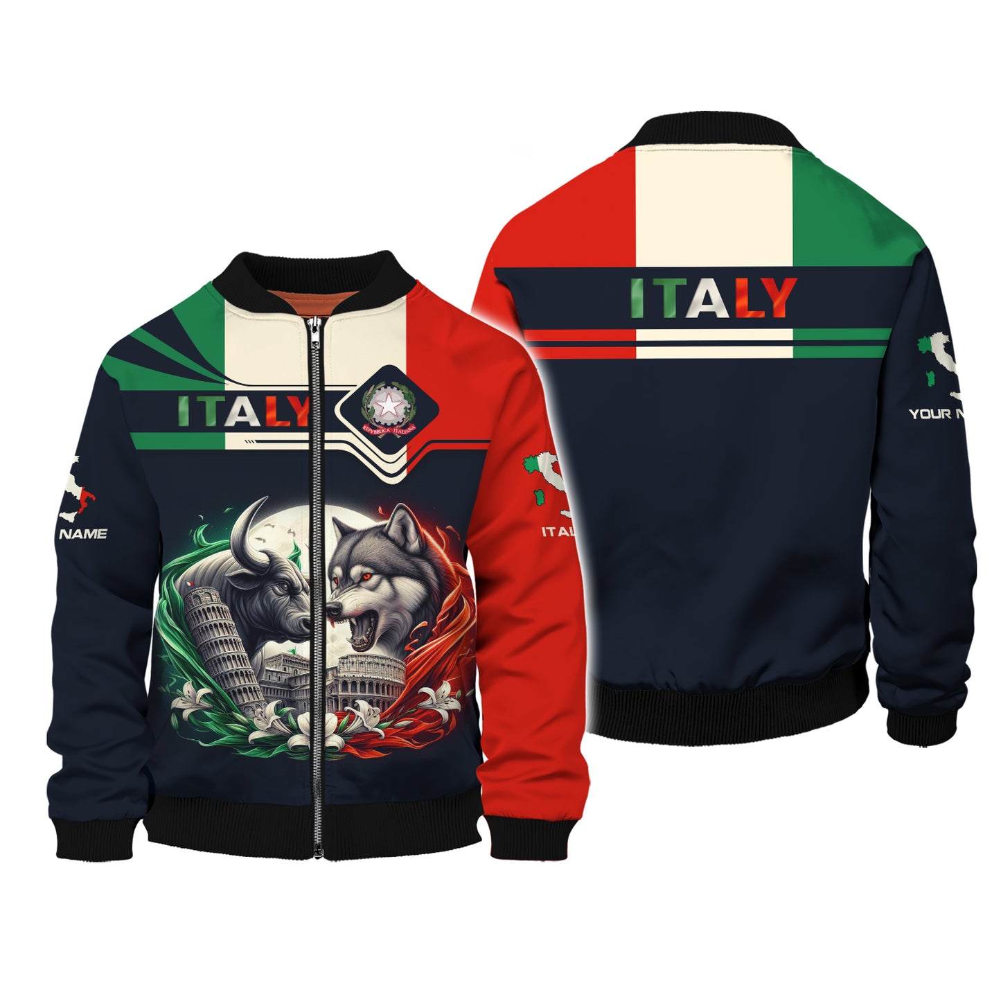 Camiseta de Italia con estampado completo en 3D y nombre personalizado como regalo para amantes de Italia