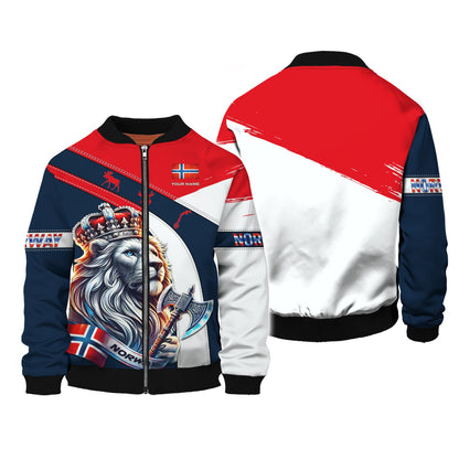 Sudadera con capucha y cremallera con hacha del Rey León de Noruega con impresión 3D completa, regalo con nombre personalizado para amantes noruegos