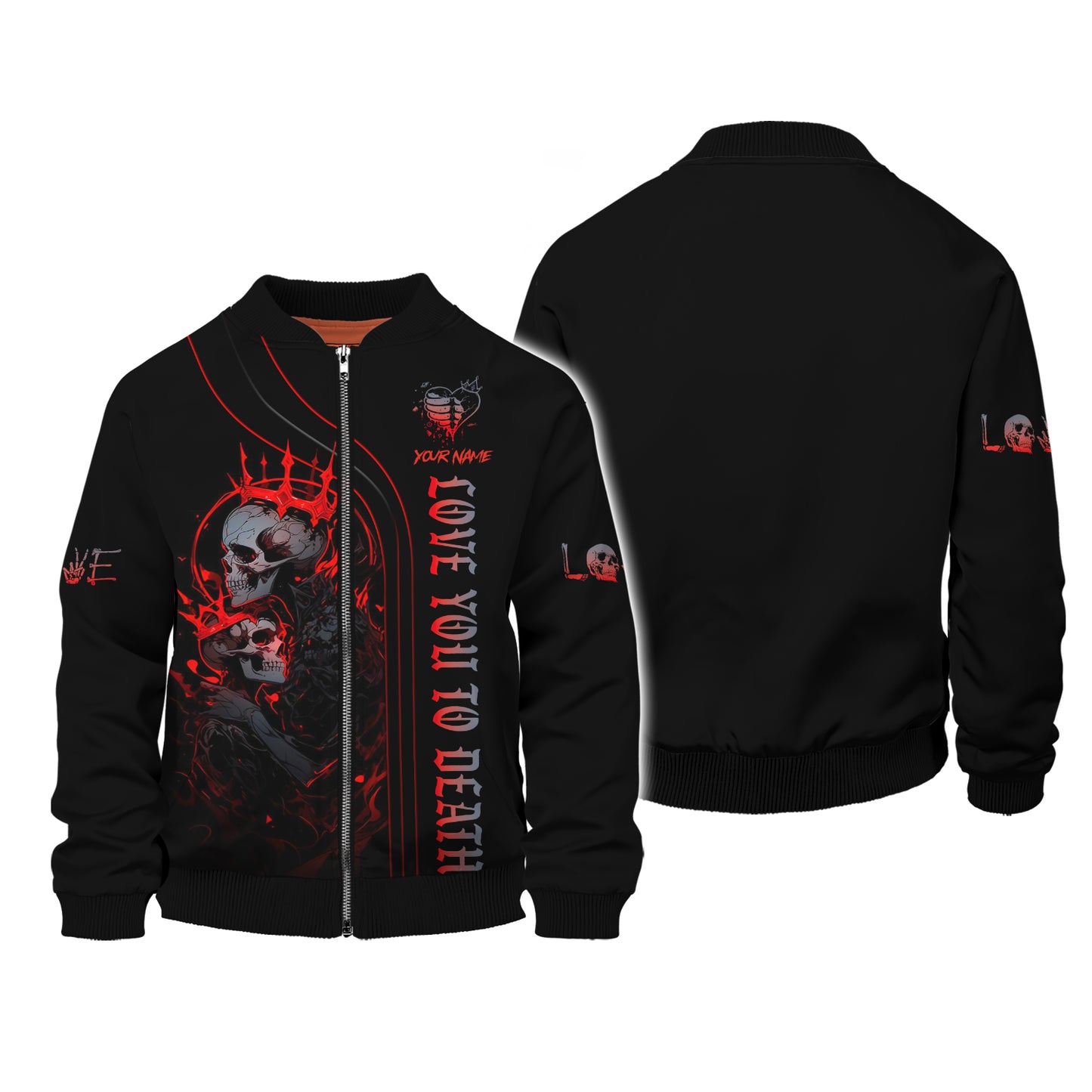 Sudadera con capucha y cremallera personalizada con calavera Te amo hasta la muerte Camiseta 3D Regalo para amantes de las calaveras