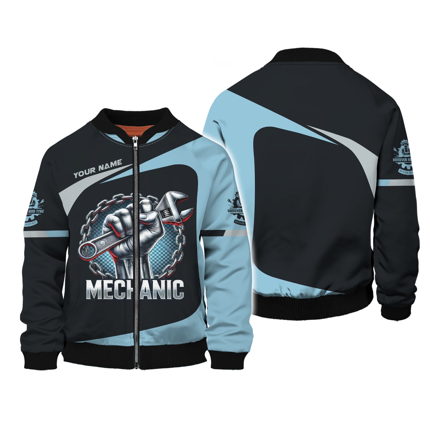 3D Full Print Wrench and Chain Mechanic Zipper Hoodie Personalized Name Gift For Mechanic Lovers