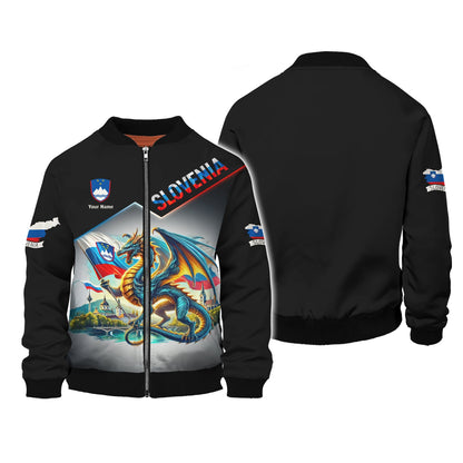 Sweat à capuche zippé Dragon Slovénie imprimé en 3D Cadeau personnalisé avec nom pour les amoureux de Slovénie