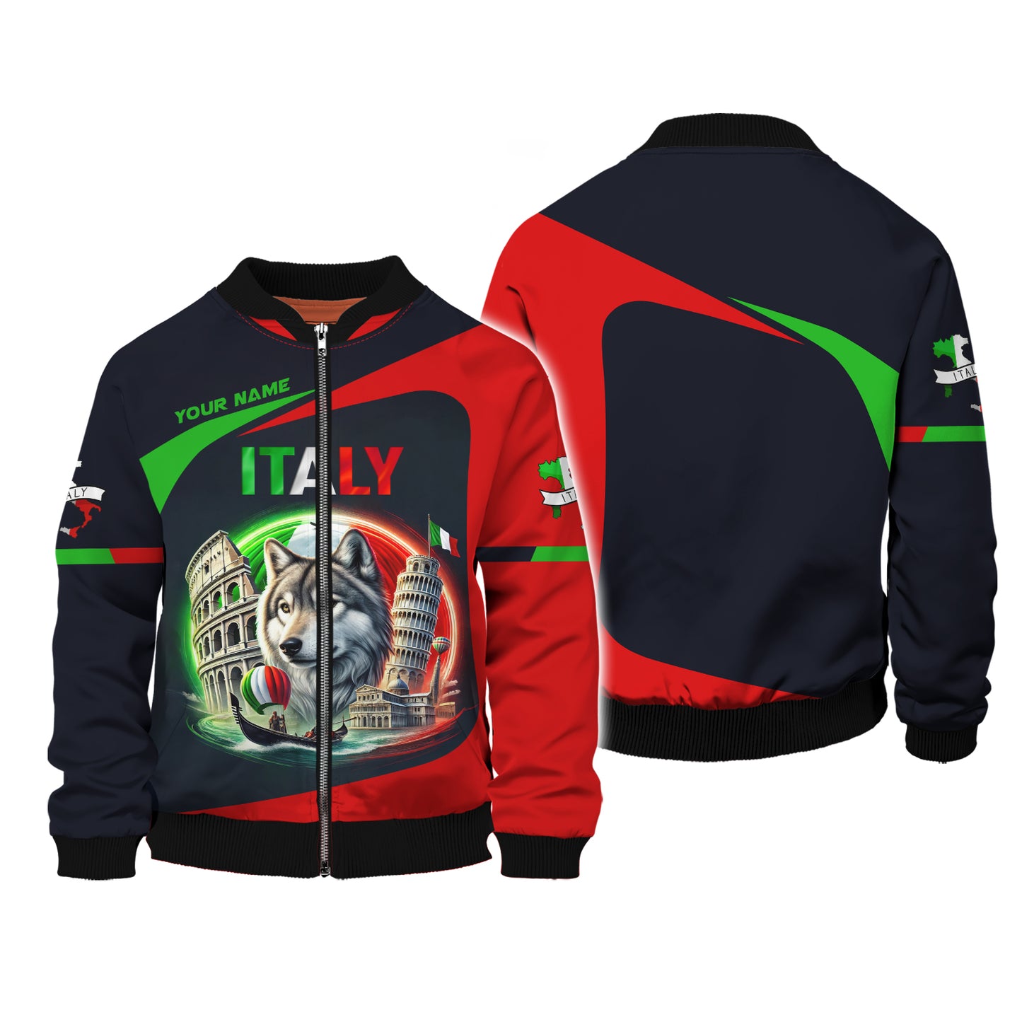 Camisetas personalizadas de Italia El lobo y los símbolos famosos de Italia Camisetas 3D Regalo para amantes de Italia