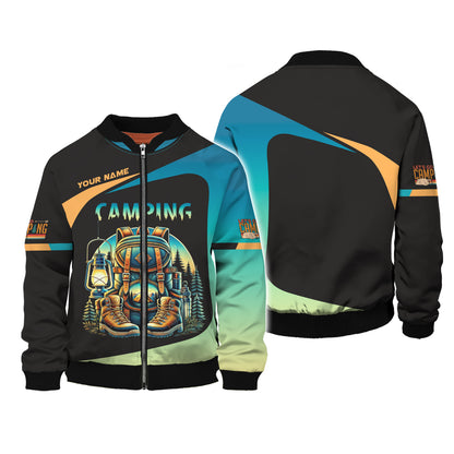 Sudadera con capucha y cremallera 3D con nombre personalizado para acampar, equipo de acampada, regalo personalizado para amantes de las autocaravanas