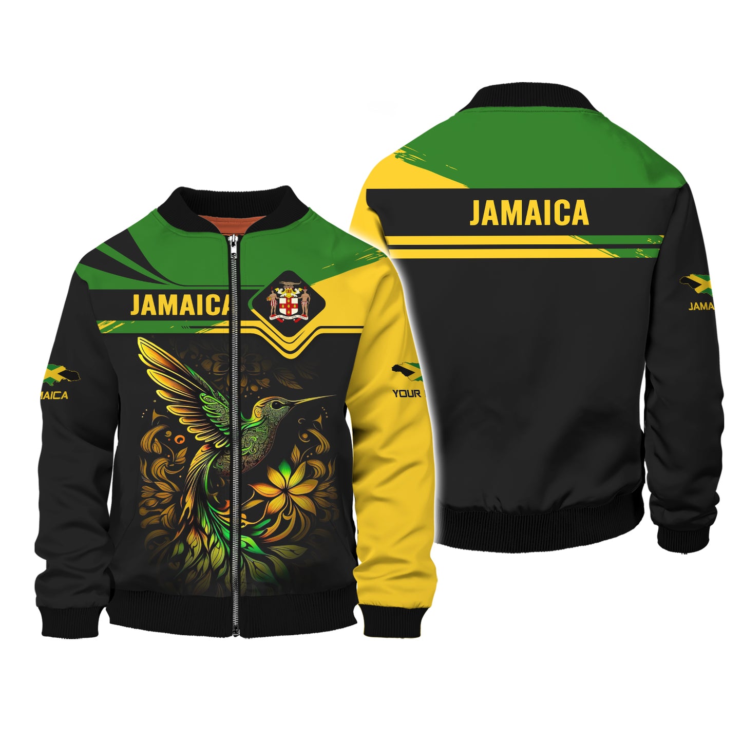 Camiseta personalizada con nombre en 3D de colibrí de Jamaica, regalo personalizado para amantes de Jamaica