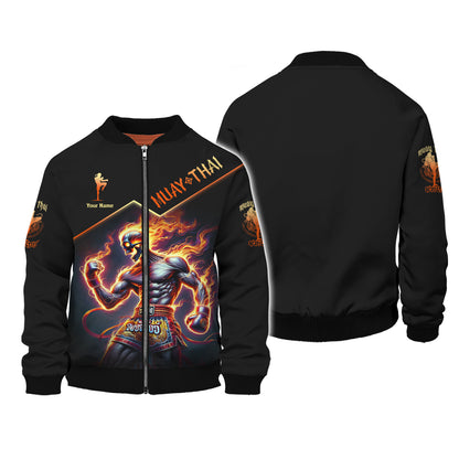 3D Full Print Muay Thai Fighter With Flaming Skull Shirt Personalized Name Gift For Muay Thai Lovers