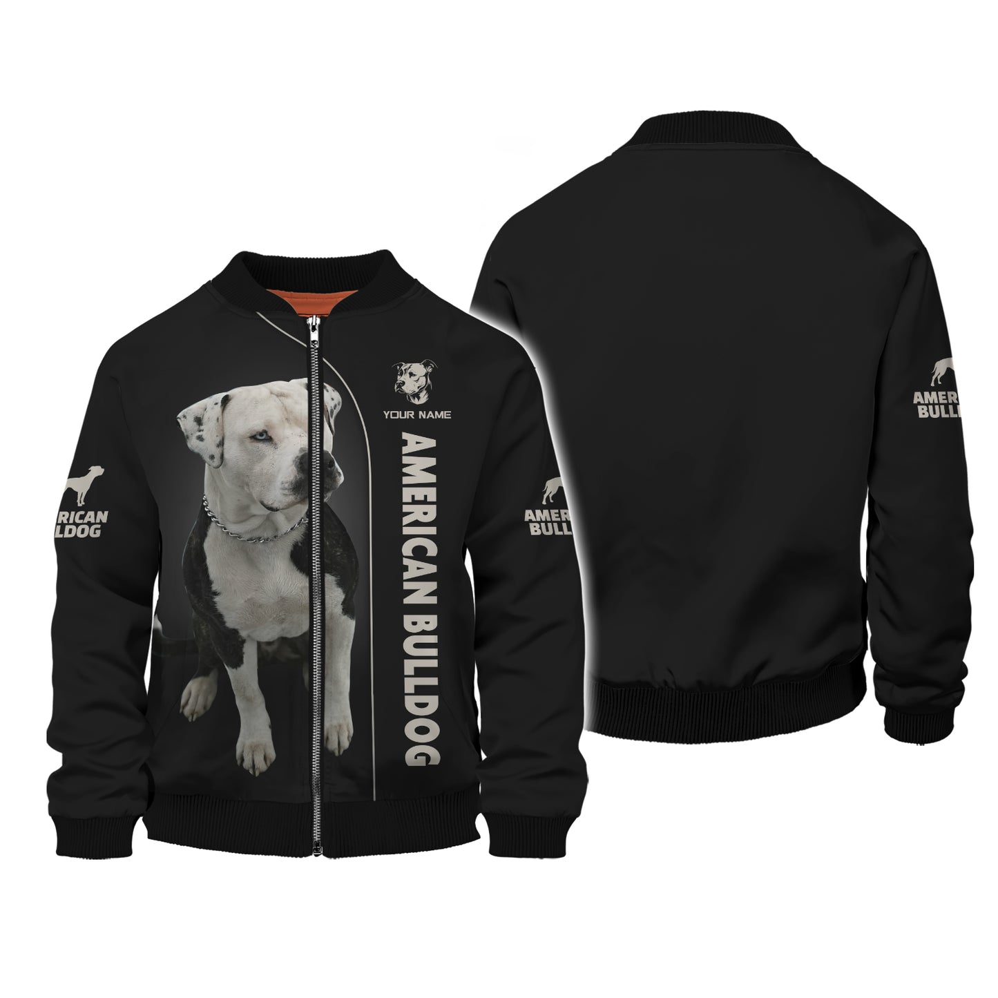 Sudadera con capucha y cremallera con estampado 3D de bulldog americano, regalo personalizado con nombre para amantes de los perros