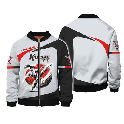 Camiseta de karate para mujer con nombre personalizado, sudadera con cremallera de karate en 3D, regalo personalizado para amantes del karate