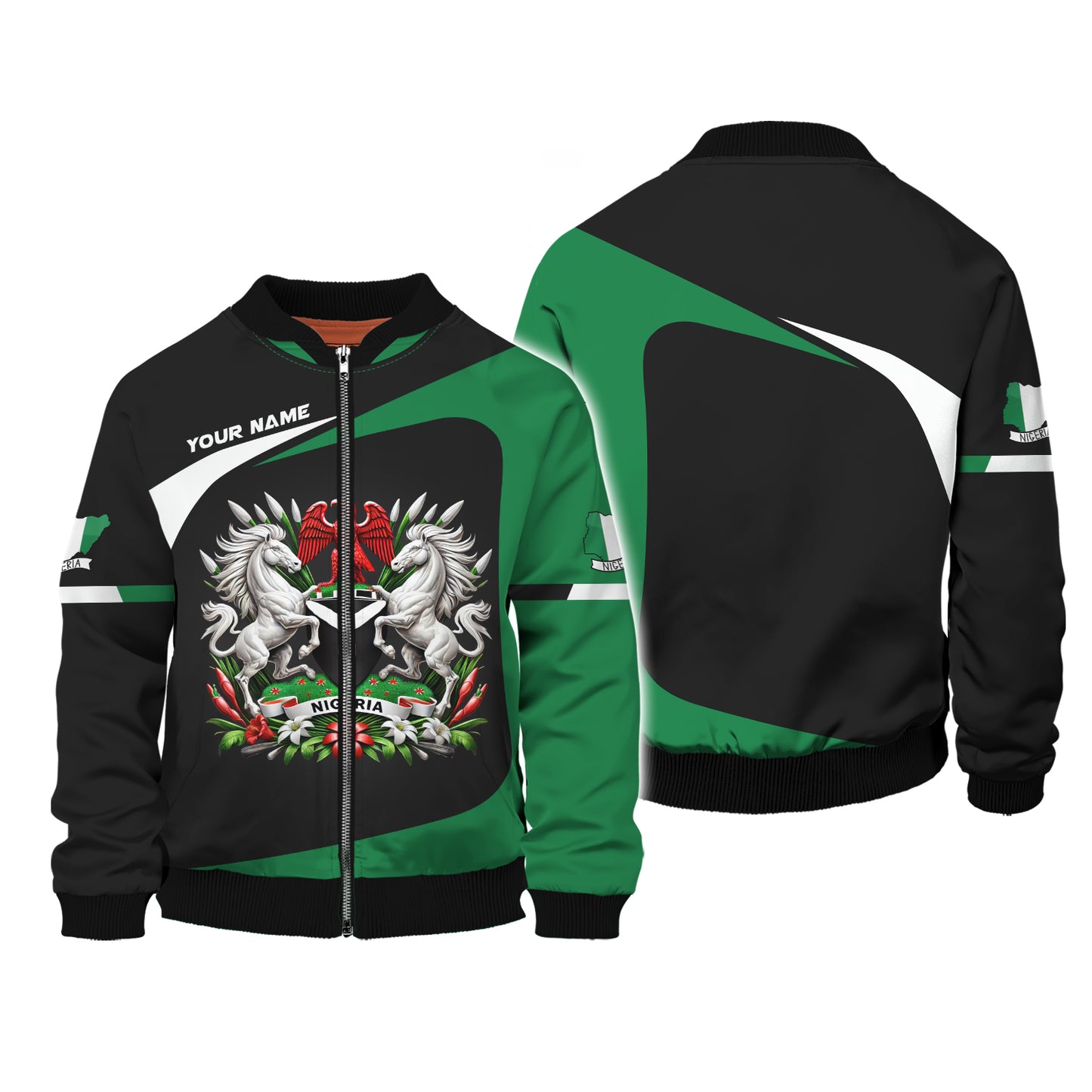 Coat Of Arms Nigerian Custom Name 3D Zipper Hoodie Gift For Nigeria Lovers
