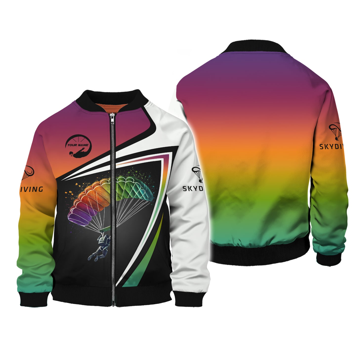 3D Full Print Skydiving Adventure Zipper Hoodie Personalized Name Gift For Skydiving Lovers