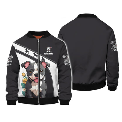 Sudadera con capucha y cremallera con estampado 3D completo de Pitbull para bebé, regalo personalizado con nombre para amantes de los perros