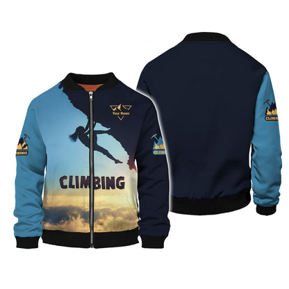 Camiseta personalizada con capucha y cremallera 3D de escalada al atardecer, regalo para amantes de la escalada