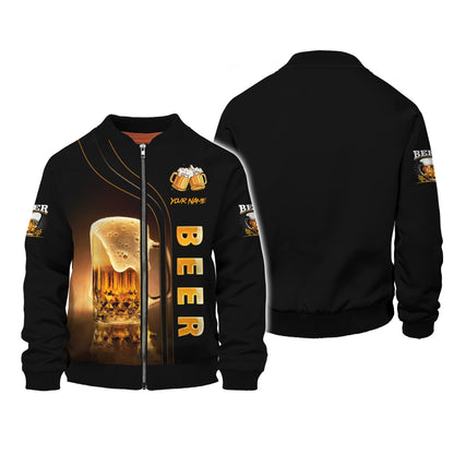 Sudadera con capucha y cremallera con nombre personalizado en 3D Love Beer, regalo personalizado para amantes de la cerveza