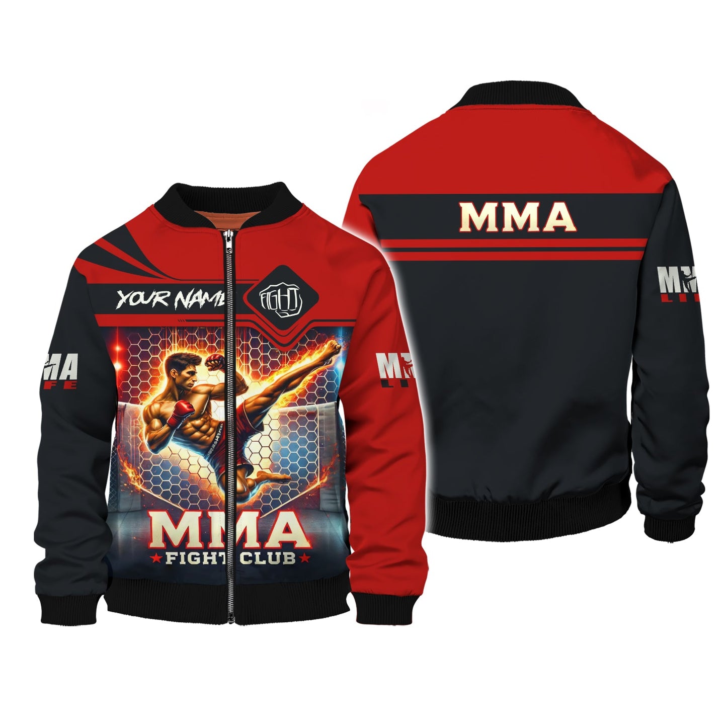 Sudadera con capucha y cremallera de MMA con impresión completa en 3D, regalo con nombre personalizado para amantes de las MMA