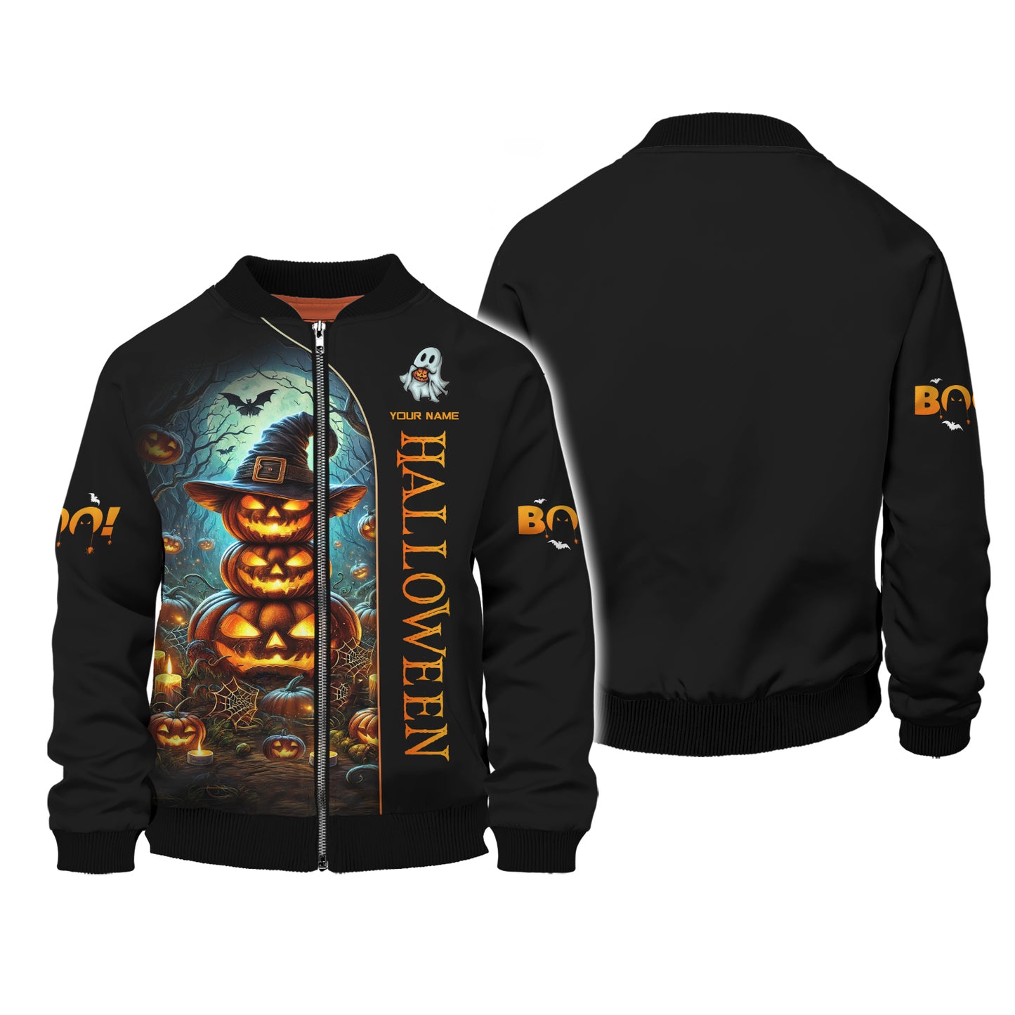 Sweat à capuche personnalisé avec fermeture éclair et citrouille d'Halloween, cadeau pour les amoureux d'Halloween en 3D