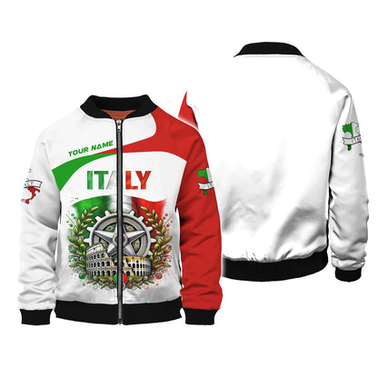 Sudadera con capucha y cremallera 3D con nombre personalizado y escudo de armas de Italia, regalo personalizado para amantes de Italia