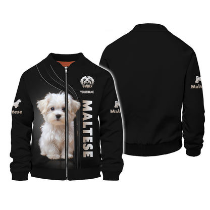 3D Full Print Maltese Zipper Hoodie Personalized Name Gift For Dog Lovers