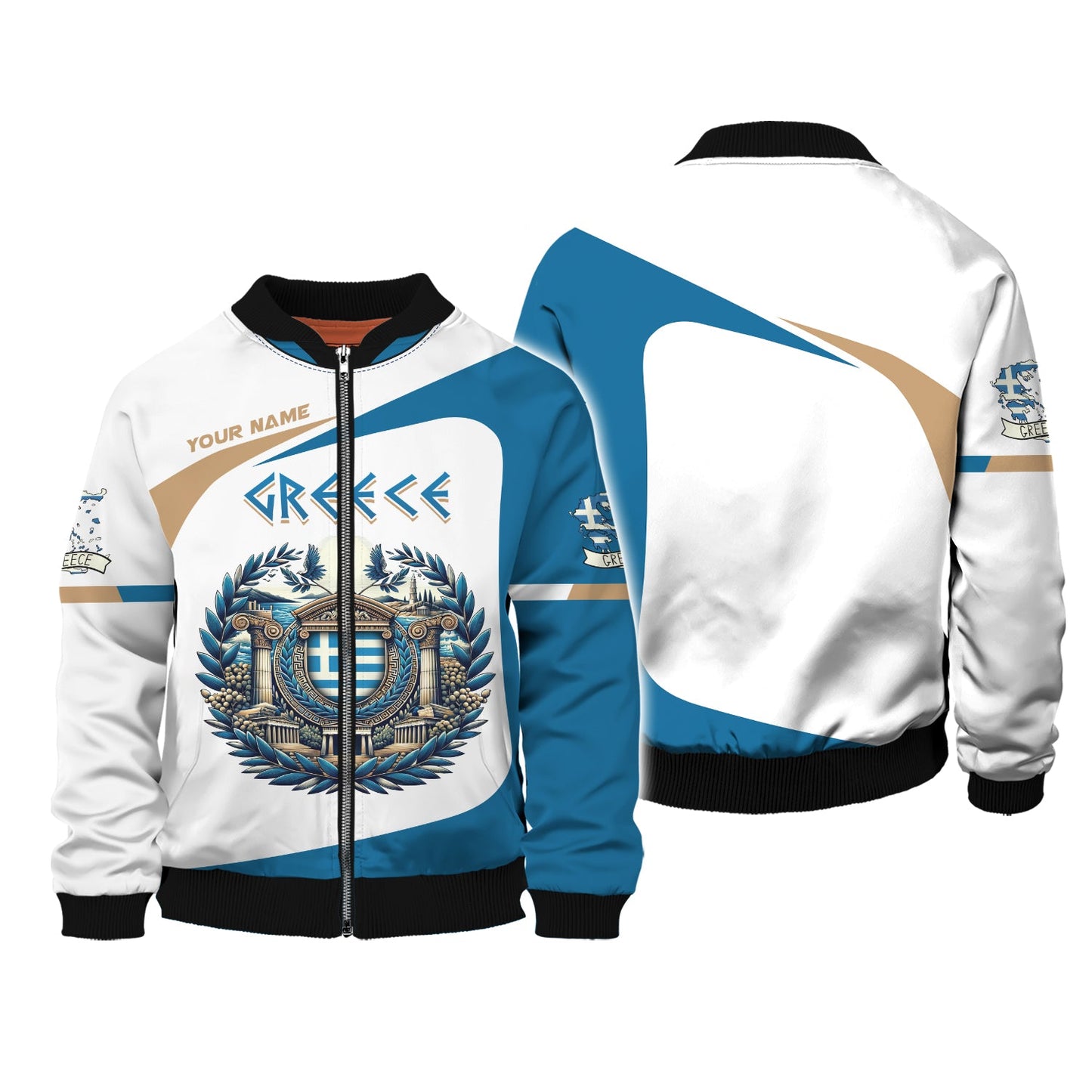 Coat Of Arms Greek Custom T- Shirts Gif For Greece Lover 3D Zipper Hoodie