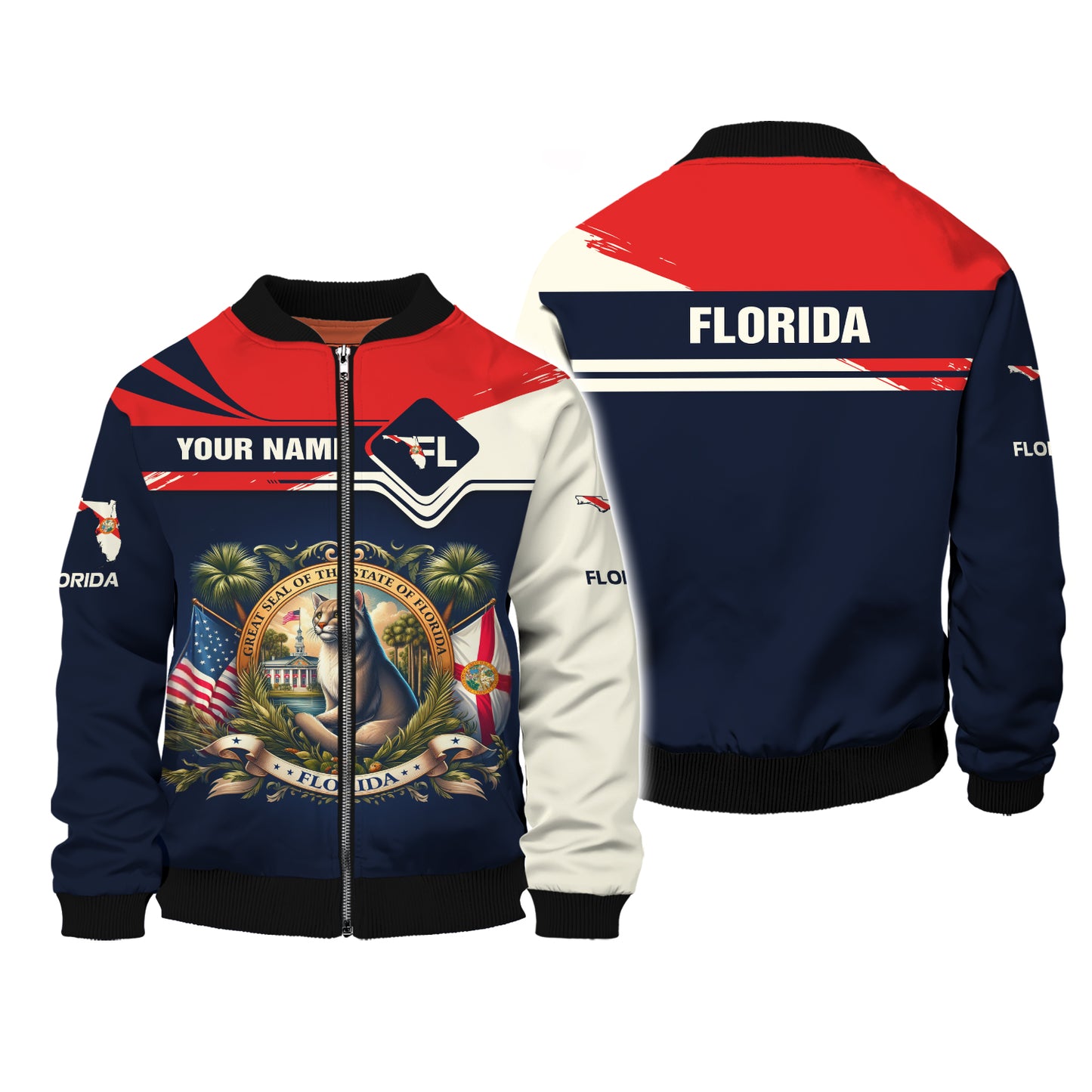 Coat Of Arms Florida Custom T- Shirts Gif For Floridian Lover 3D Shirt